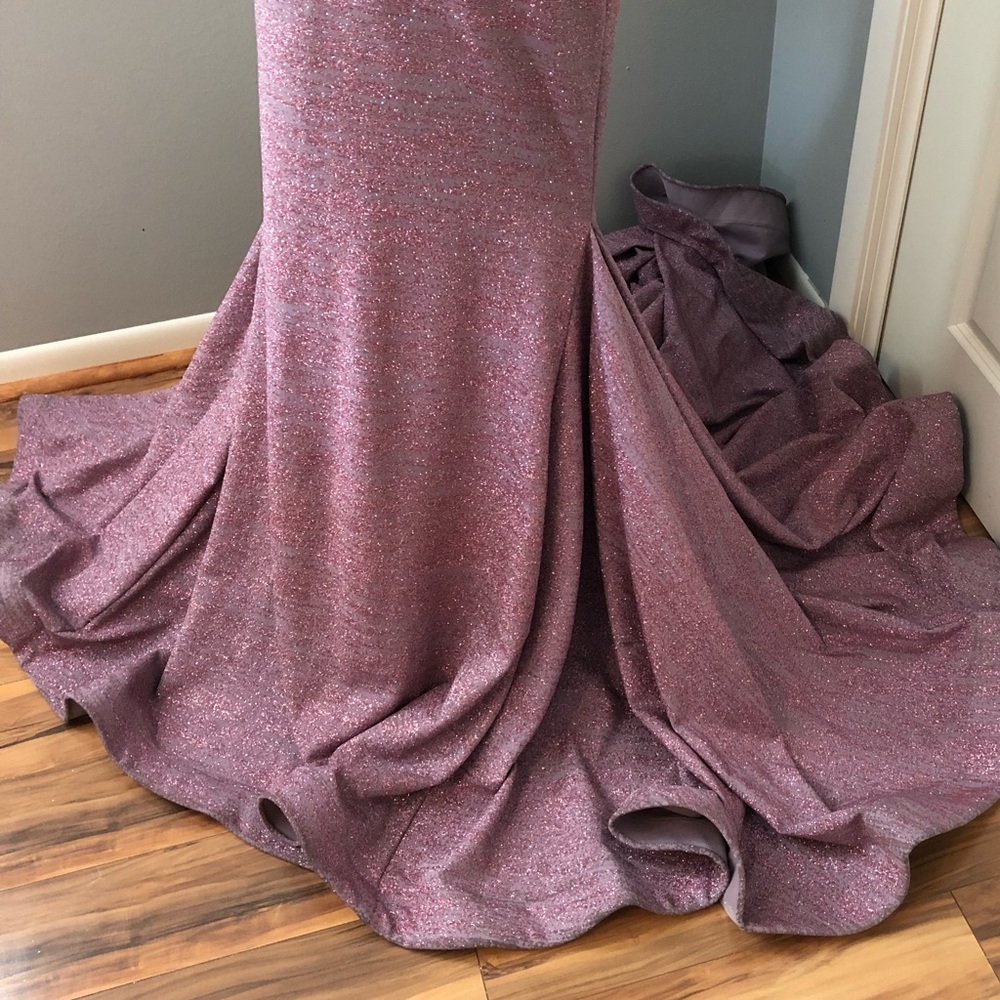 🔴CLEARANCE NEW JOVANI SZ 10 MAUVE SHIMMER NUDE ILLUSION ONE SHOULDER FORMAL GOWN - Picture 8 of 16